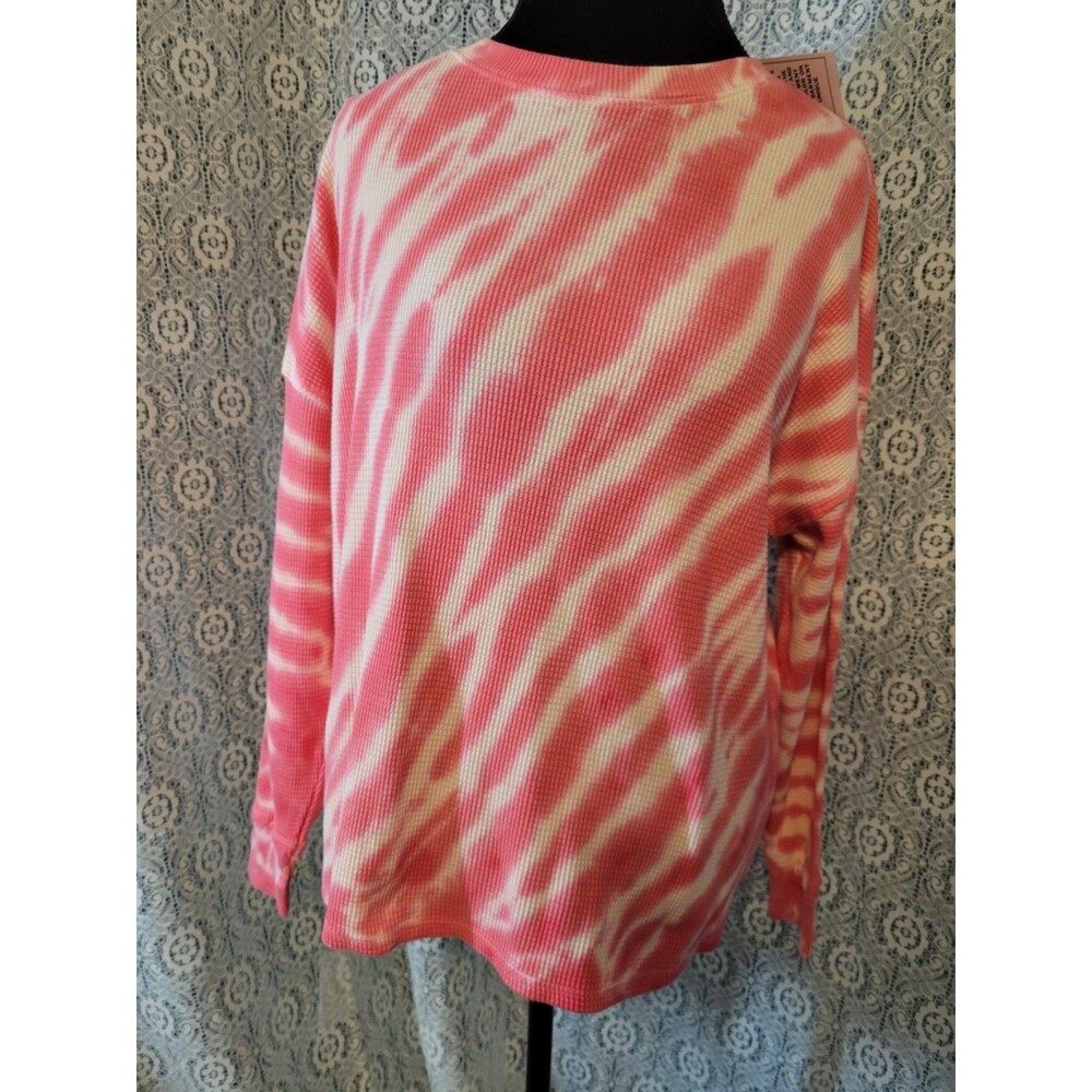 NWT For The Republic Size M Pink White Tie Dye Waffle Knit Thermal Top Cotton - Picture 2 of 14